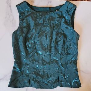 Maurice's '90s women's small emerald green back button-up leaf foliage blouse